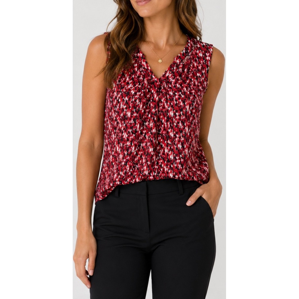 Jones Studio Womens Red Black White Abstract Twist Front Sleeveless Blouse L